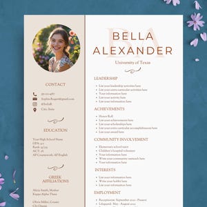 Sorority Resume Template | Light Brown Canva Rush Resume Template for Sorority Recruitment | College Student Greek Life Social Resume Packet