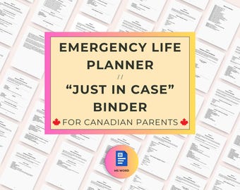 Emergency Binder Template for Canadian Parents | Edit in MS Word | End of Life Planner | Family "Just in Case" Organizer | Death Binder