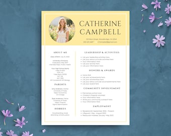 Yellow Sorority Resume Template | Rush Resume for Sorority Recruitment | Social Resume Packet (Editable in Canva)
