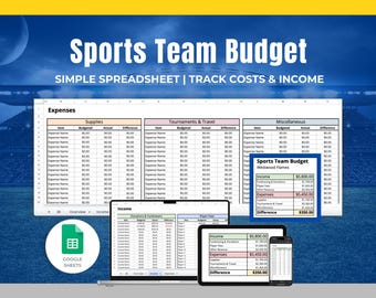 Sports Team Budget Spreadsheet | Simple & Editable Sports Budget Template for Youth Sports, Travel Team, Sports Team Manager | Google Sheets