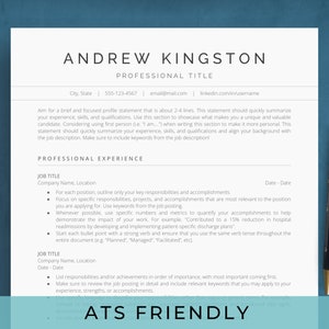 Google Docs ATS Friendly Resume Template, Executive CV Template and Cover Letter, Modern Minimalist & Simple Resume Example for Professional