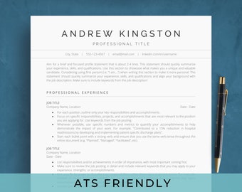 Google Docs ATS Friendly Resume Template, Executive CV Template and Cover Letter, Modern Minimalist & Simple Resume Example for Professional