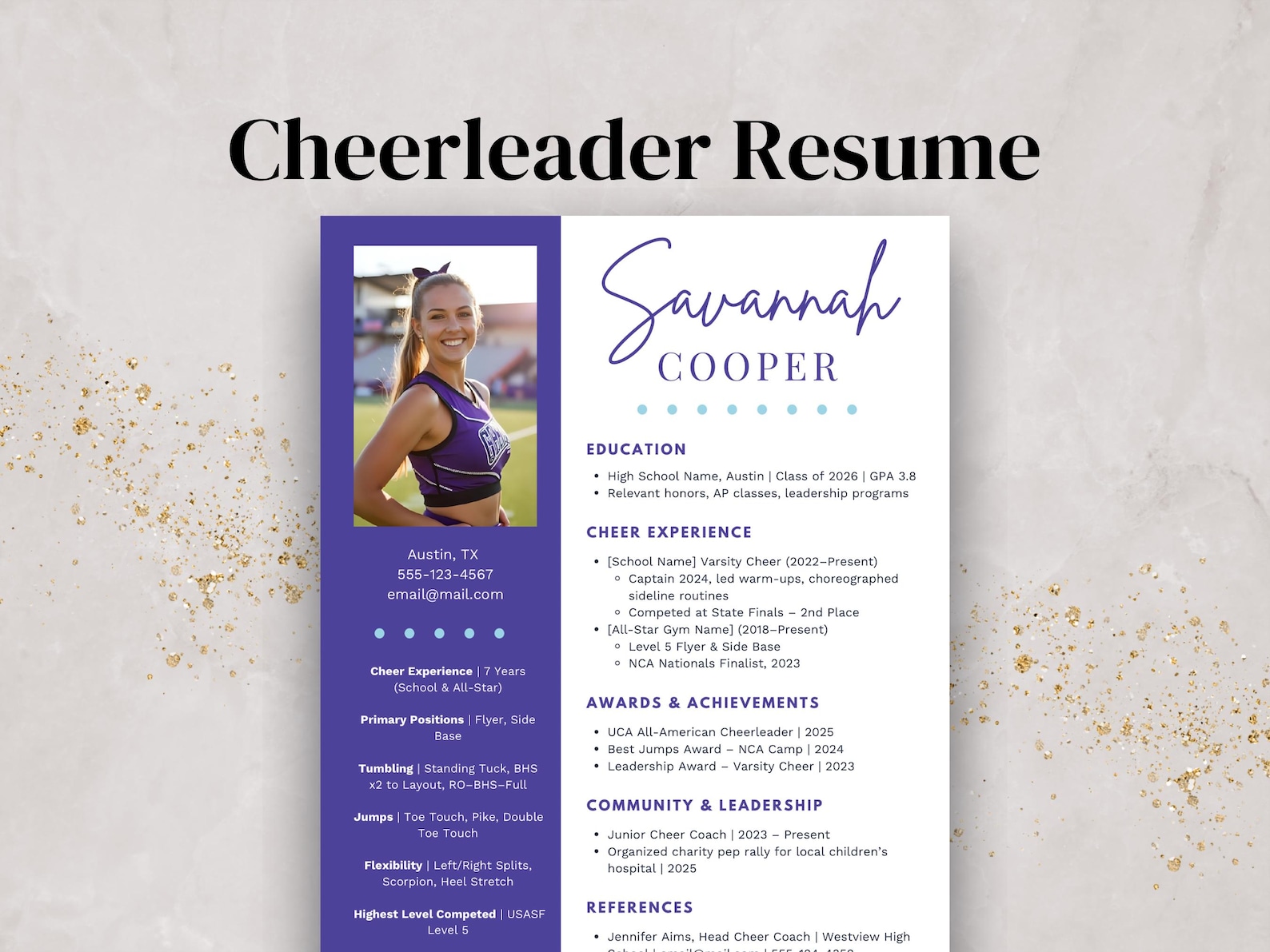 Cheer Resume Template | Editable Cheer Tryouts and College Recruiting ...