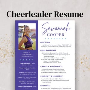 Mall för cheerleader-CV | Redigerbara cheerleader-uttagningar och rekryteringsprofil för universitet | CV för cheerleader | CV för dansare | CV för studentatlet