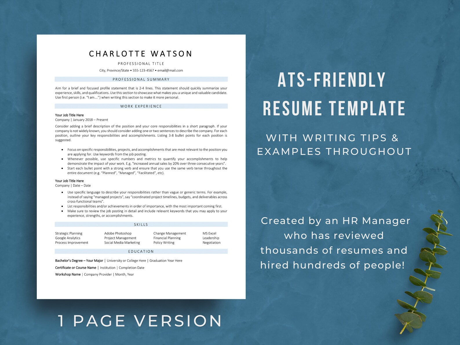 Simple ATS Resume Template for Microsoft Word, Modern ATS Friendly ...