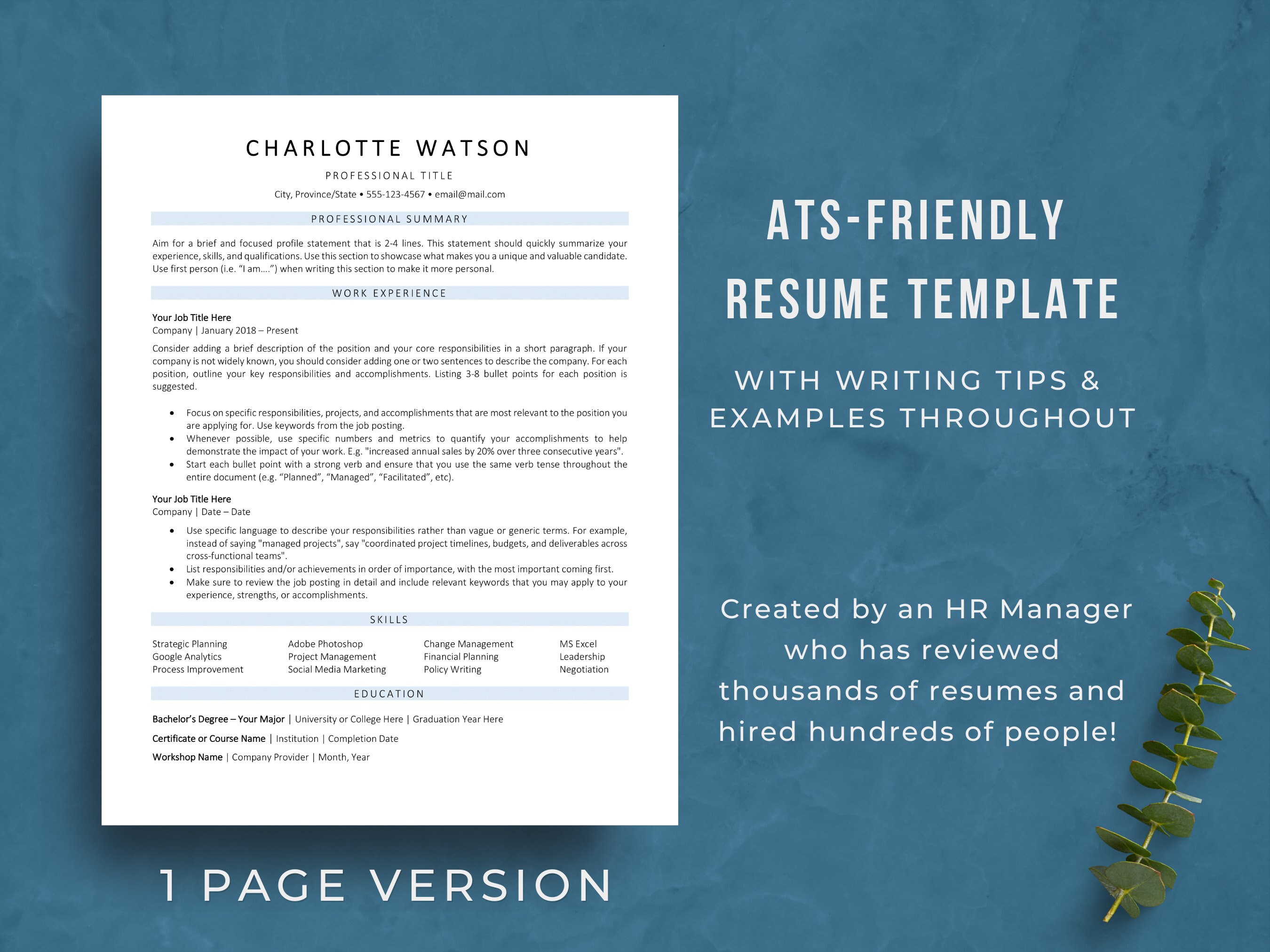 Simple ATS Resume Template for Microsoft Word, Modern ATS Friendly ...