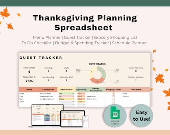 Thanksgiving Planner Spreadsheet | Menu, Guest Tracker, Budget Tracker & More! (Editable in Google Sheets)