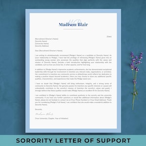 Plantilla de carta de recomendación de hermandad / Ejemplo de carta de apoyo para reclutamiento de hermandad para Rush / LOR / LOS / Referencia de carácter