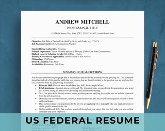 US Federal Resume Template for Word & Google Docs | USAJOBS Government Application | ATS Friendly | Professional cv and Cover Letter