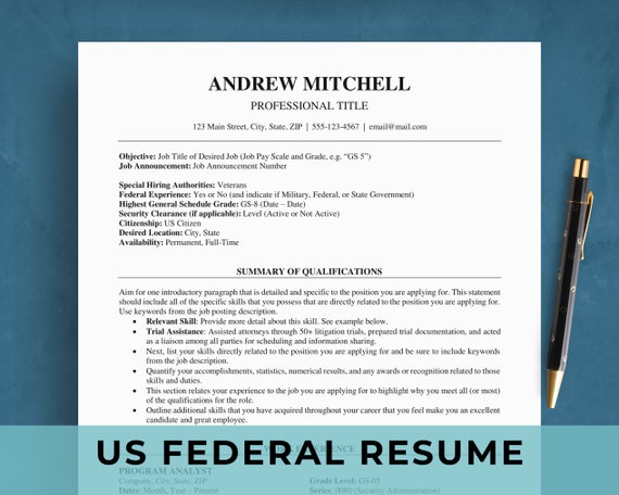 US Federal Resume Template for Word & Google Docs | USAJOBS Government Application | ATS Friendly | Professional cv and Cover Letter