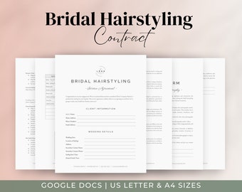 Bridal Hair Contract Template | Editable Wedding Hair Stylist Service Agreement | Freelance & Salon Hairstyling, Makeup Artist Forms