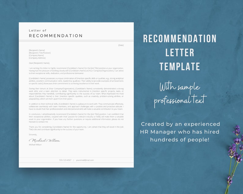 Reference Letter Text Professional Letter of Recommendation Template | Job Application ...