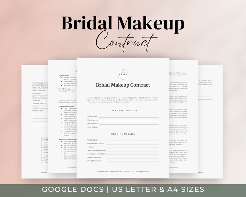 Bridal Makeup Contract Template | Wedding Makeup Artist Contract ...