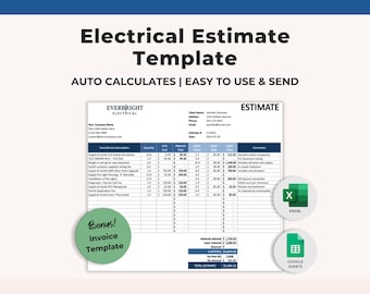 Electrical Estimate Proposal Template Spreadsheet | Electrician Estimate | Contractor Quote | Construction Project Bid | Excel & Google Docs