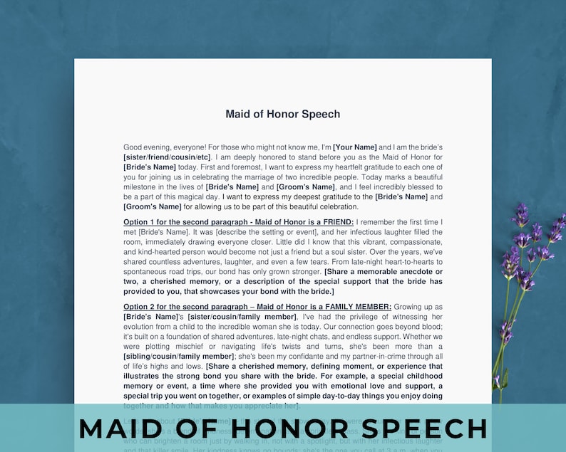 Editable Maid of Honor Speech Template Matron of Honour / Bridesmaid Editable Maid of Honor Speech Template Matron of Honour / Bridesmaid