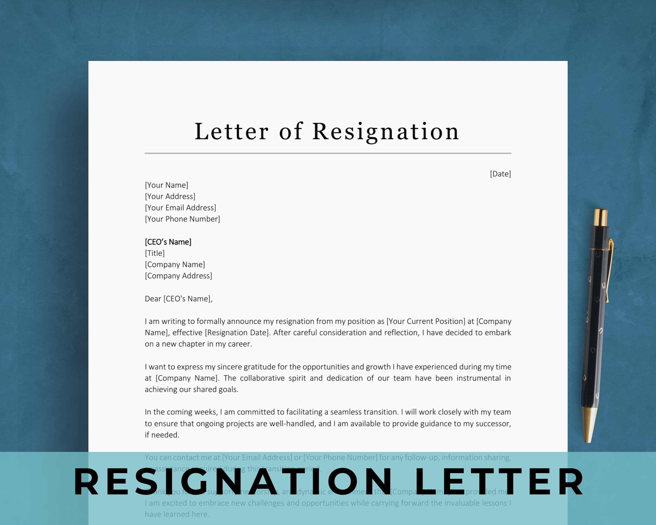 Executive Resignation Letter Template for Word & Google Docs Etsy