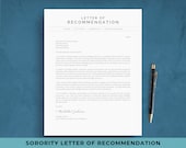 Sorority Letter of Support (LOS) Template for Sorority Recruitment | Letter of Recommendation (LOR) Example | Rush Character Reference