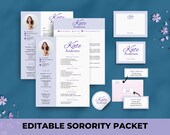 Lavender Sorority Packet | Editable Purple Sorority Resume Template with Photo | Rush Resume Template & Cover Letter, College Social Resume
