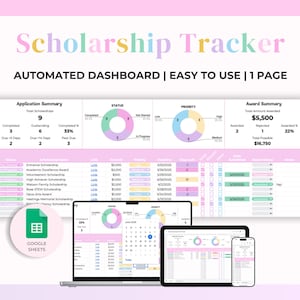 Scholarship Tracker Spreadsheet | Google Sheets | College Scholarship Application Tracker | Student Academic Planner for School | University