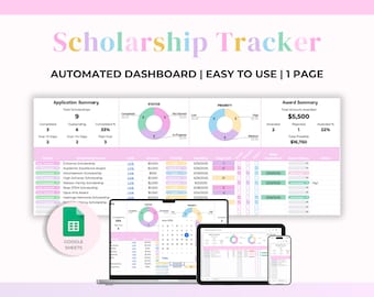Scholarship Tracker Spreadsheet | Google Sheets | College Scholarship Application Tracker | Student Academic Planner for School | University