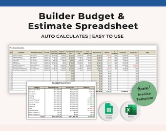 Building Budget, Bid & Estimate Spreadsheet Template | Home Builder Expense Worksheet | Renovation and Remodel Planner | Cost Tracker