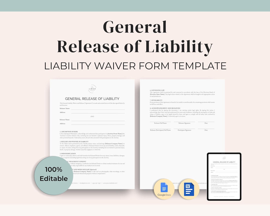General Release of Liability Waiver Form Template | Editable Informed ...