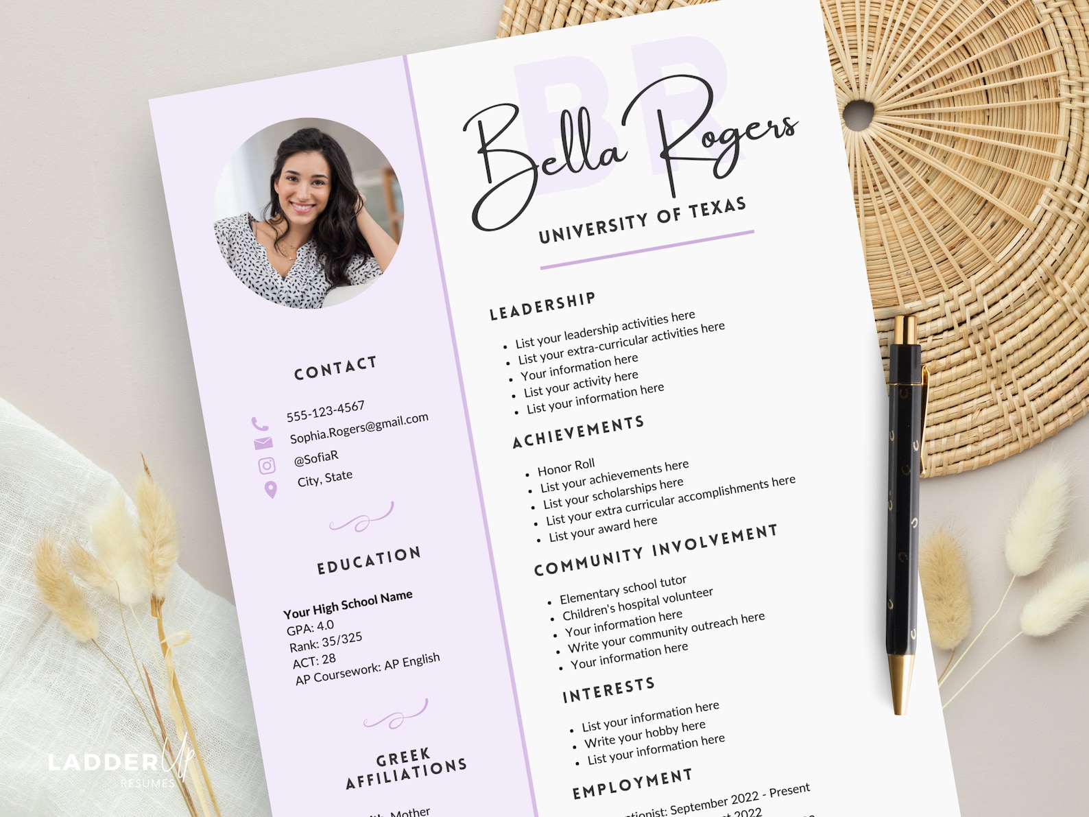 Sorority Resume Template | Lavender Purple Rush Resume Template for ...
