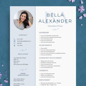 Plantilla de currículum de hermandad / Plantilla de currículum azul claro para reclutamiento de hermandad / Paquete de currículum vitae para eventos sociales universitarios con carta de presentación