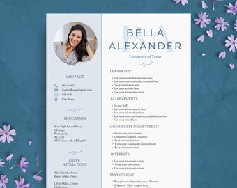 Sorority Resume Template | Light Blue Rush Resume Template for Sorority Recruitment | College Social Resume Packet with Cover Letter