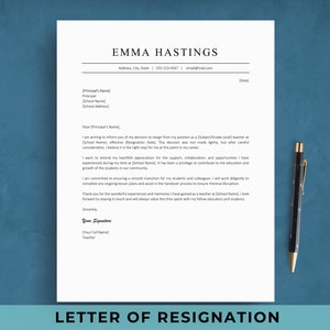 Teacher Resignation Letter Template for Word & Google Docs, Professional 2 Weeks Notice Letter Example, Sample Separation Retirement Letter