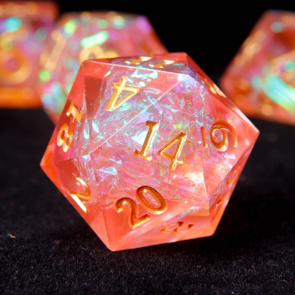 Orange DND D20, D6 Dice, Orange Resin Sharp Edge D&D Dice Set, Dungeons and Dragons Polyhedral RPG Dice Set DND Gift