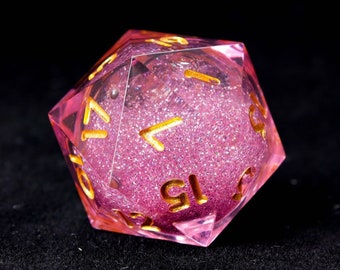 Liquid Core Dice, Pink DND Dice Set, Sharp Edge D&D Dice Full Set, Dungeons and Dragons Polyhedral RPG DND Dice D6, D20