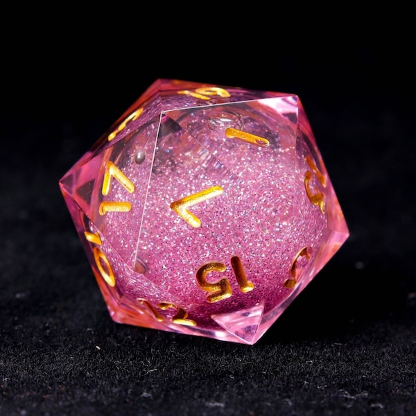 Liquid Core Dice, Pink DND Dice Set, Sharp Edge D&D Dice Full Set, Dungeons and Dragons Polyhedral RPG DND Dice D6, D20