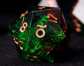 Green DND Dice Set, Green Star Sharp Edge D&D Dice Full Set, Dungeons and Dragons Polyhedral RPG D6, D20 Dice