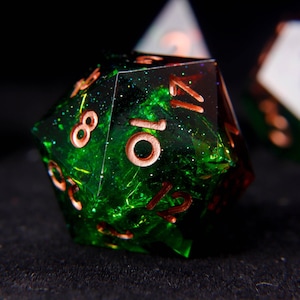 Green DND Dice Set, Green Star Sharp Edge D&D Dice Full Set, Dungeons and Dragons Polyhedral RPG D6, D20 Dice