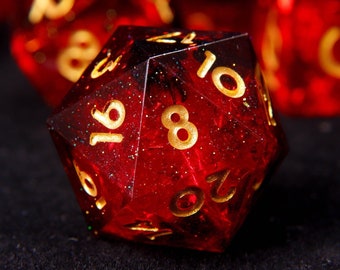 Red DND D6, D20 Dice, Fire Red Sharp Edge D&D Dice Full Set, Dungeons and Dragons Polyhedral RPG Dice Set DND