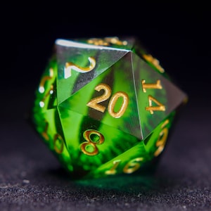 Death Stare DND Dice Set, Green Eyes Sharp Edge D&D Dice Set for Gifts, Dungeons and Dragons Polyhedral RPG D6, D20 Dice