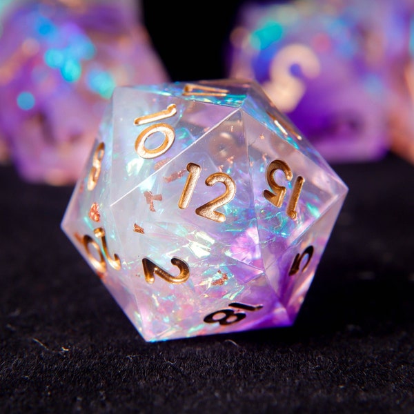 Light Purple DND D20, D6 Dice, Purple Resin Sharp Edge D&D Dice Set, Dungeons and Dragons Polyhedral RPG Dice Set DND Gift