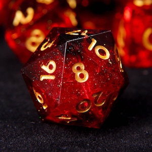 Dados DND rojos D6, D20, juego completo de dados D&D con borde afilado rojo fuego, juego de dados poliédricos para juegos de rol de mazmorras y dragones DND