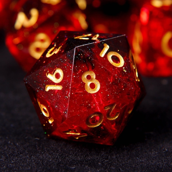 Red DND D6, D20 Dice, Fire Red Sharp Edge D&D Dice Full Set, Dungeons and Dragons Polyhedral RPG Dice Set DND