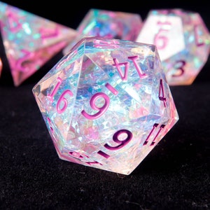 light purple DND Dice Set, Pink Resin Sharp Edge D&D Dice Set, Dungeons and Dragons Polyhedral RPG Dice Set DND D20, D6 Gift