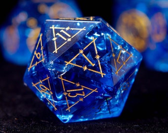 Blue DND Dice Set, Glass Sharp Edge D&D Dice Set, Dungeons and Dragons Polyhedral RPG Gemstone Dice Set