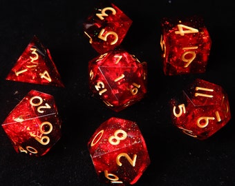 Red DND Dice Set, Red Resin Sharp Edge D&D Dice Full Set, Dungeons and Dragons Polyhedral RPG D6, D20 Dice