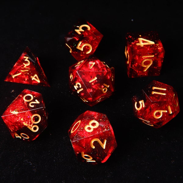 Red DND Dice Set, Red Resin Sharp Edge D&D Dice Full Set, Dungeons and Dragons Polyhedral RPG D6, D20 Dice