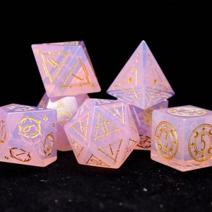 Natural Opal DND Dice Set for Birthday Gift, Pink Opal Sharp Edge D&D Dice Set, Dungeons and Dragons Polyhedral RPG Gemstone Dice Set