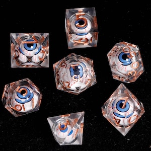 Moving eyes DND Dice Set, Liquid Core Dice Set Sharp Edge D&D Dice Set, Dungeons and Dragons Polyhedral RPG D6, D20 Dice