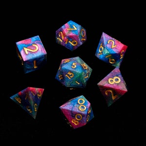 Rainbow DND Dice Set, Watercolour Star Sharp Edge D&D Dice Full Set, Dungeons and Dragons Polyhedral RPG D6, D20 Dice