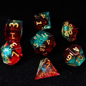 Demon's Blood DND Dice Set, Red Sharp Edge D&D Dice Set, Dungeons and Dragons Polyhedral RPG D6, D20 Dice