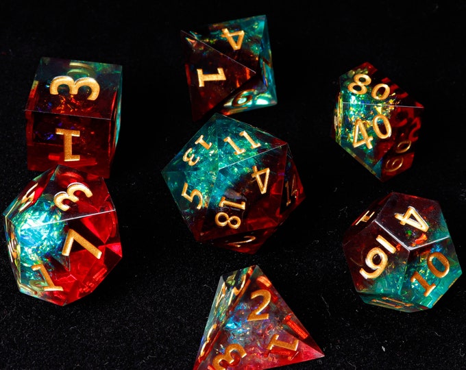 Demon's Blood DND Dice Set, Red Sharp Edge D&D Dice Set, Dungeons and Dragons Polyhedral RPG D6, D20 Dice