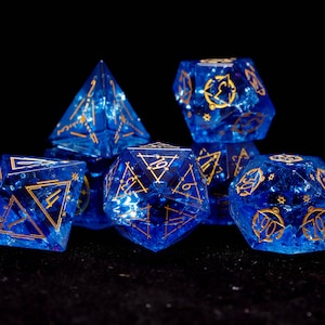Blue DND Dice Set for Birthday Gift, Glass Sharp Edge D&D Dice Set, Dungeons and Dragons Polyhedral RPG Gemstone Dice Set